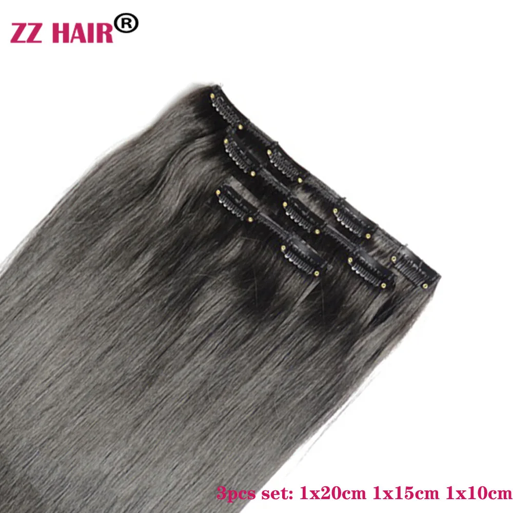 ZZHAIR Human Remy Hair Extensions 16"-24" 3 Pcs Set 100g Clips-in Three Pieces 1x20cm 1x15 cm 1x10cm Natural Straight