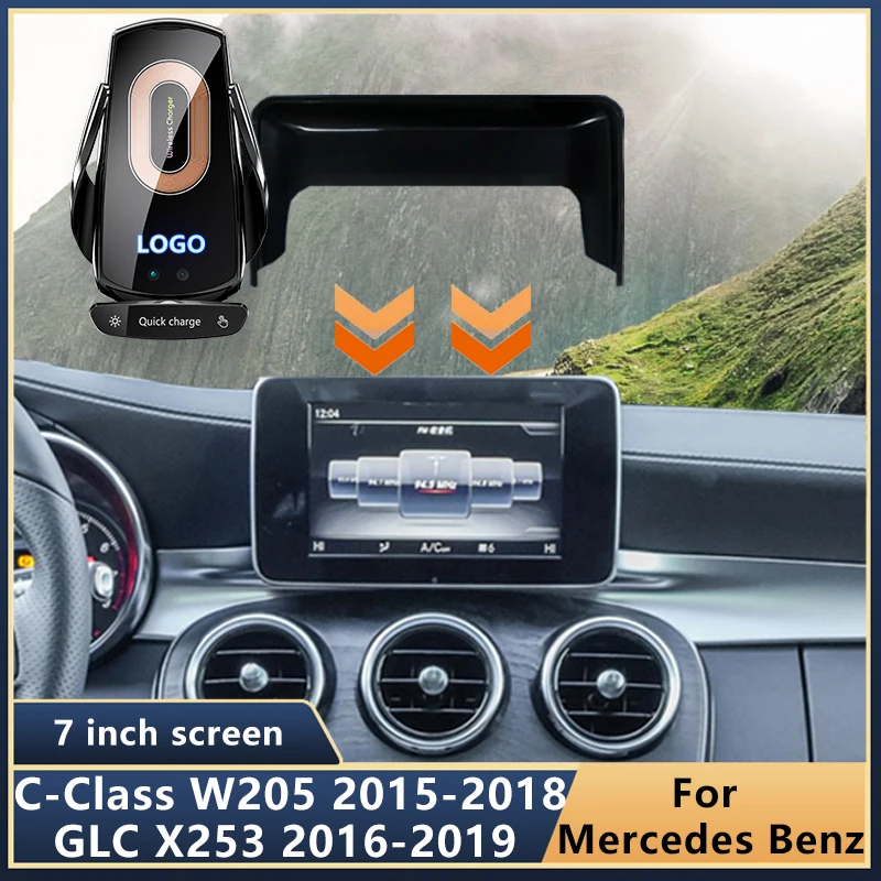 

Car Phone Holder Wireless Charging For Mercedes-Benz C- Class W205 GLC X253 2015-2019 Screen 7 Inch Fixed Base GPS Accessories