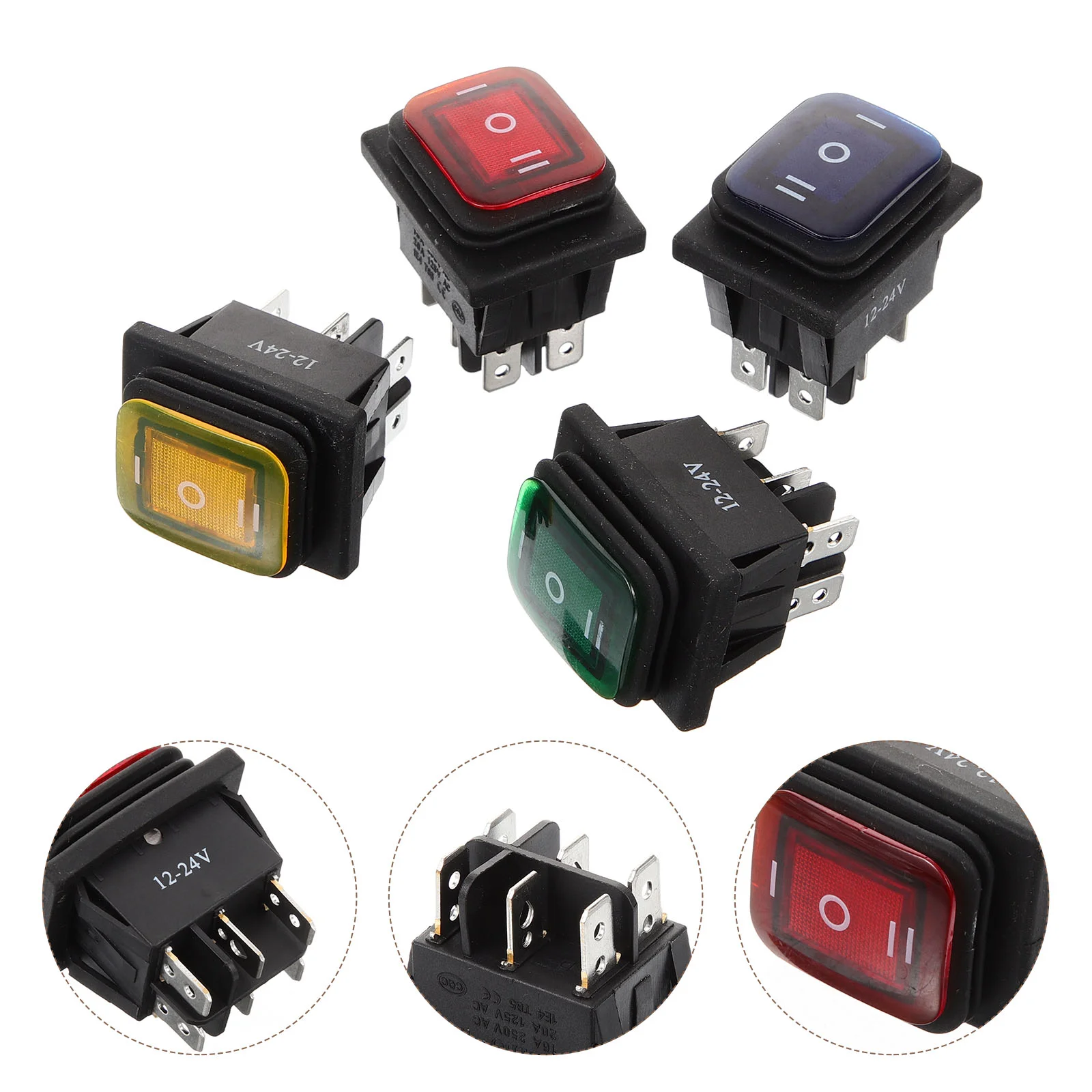 

Rocker Toggle Switch On-Off-On Pins 12V DC Car Boat Automobiles Waterproof LED Latching Switch Color Lights
