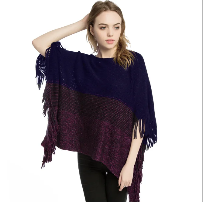 

New Gold Wool Large Cloak Shawl Imitation Cashmere Knitted Pullover Women's Coat Warm Girl's Outer Wear Sweater Coat Navy