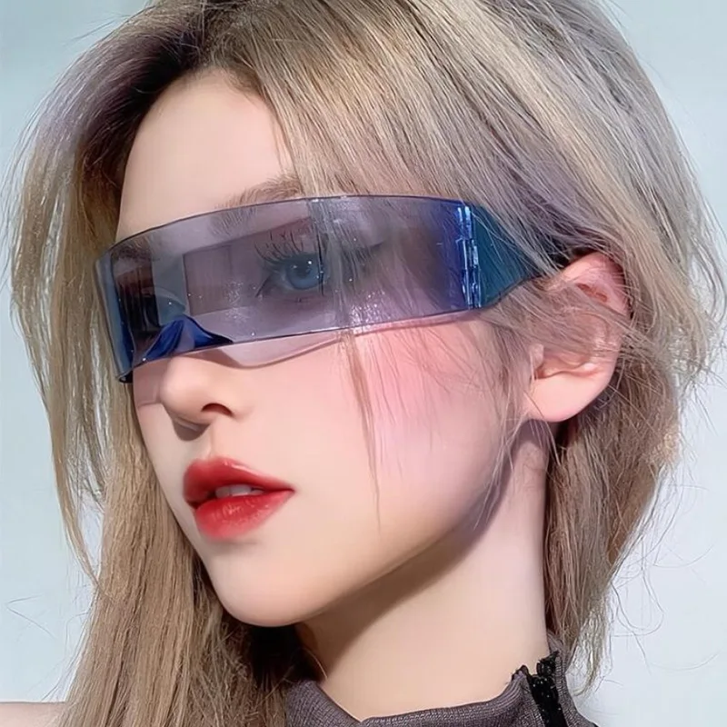 Y2K Future Warrior Rimless Sunglasses One Piece Lens Wrap Around Cyber Punk Futuristic Men Women Hip Hop Party Sun_voghion.com