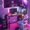 Computer Desk with Power Outlet &  Shelves, Study Writing Table with USB Ports Charging Station, PC Desk Workstation for  Office 3