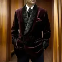 1 Piece Long Men Suit Jacket for Wedding 2024 Shawl Lapel Velvet Smoking Suit Blazer for Dinner Party Coat Ready to Ship