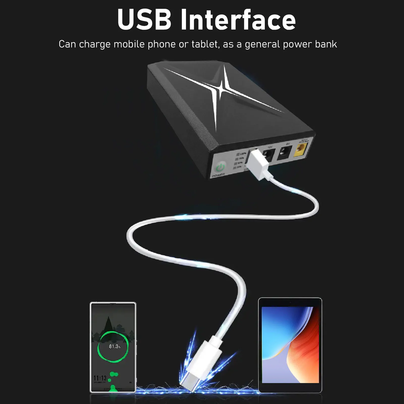 Uninterruptible Power Supply 8800mAh High Capacity Compact UPS System for Camera WiFi Router 9VDC Input