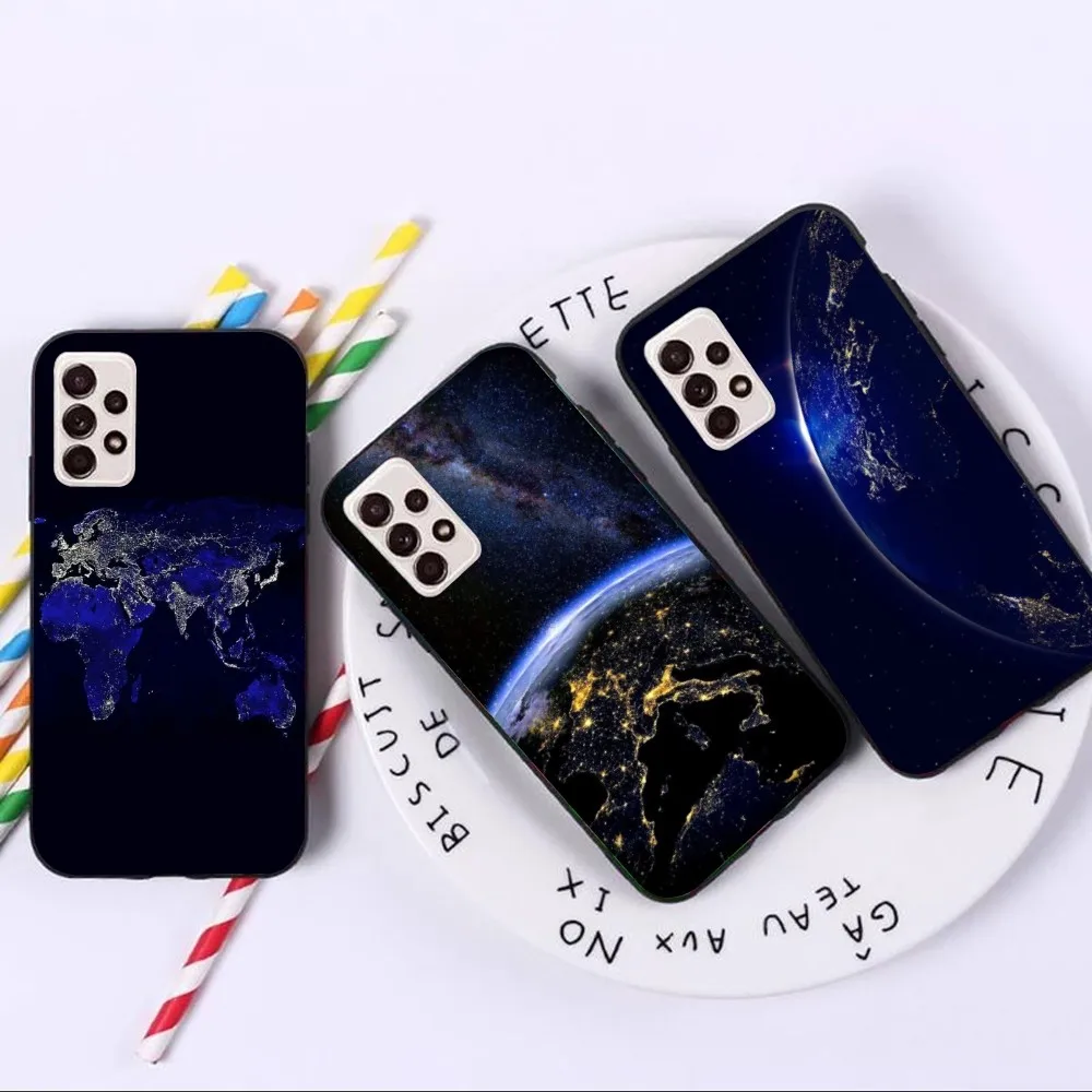 Custodia Per Cellulare Earth Dark Map Per Samsung A91 A81 A73 A72 A71 A30S A20 A12 A13 A52 A53 4G 5G Cover Nera Per Telefono Funda