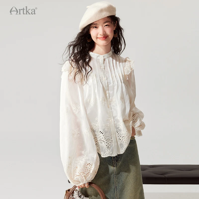 artka-2023-early-autumn-new-women-blouse-french-elegant-lace-embroidery-o-neck-shirt-hollow-out-long-sleeve-white-shirt-sa92332q