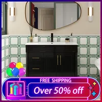 36" Bathroom Vanity with Sink Combo,Painted Bathroom Storage Cabinet with Cylindrical Feet, Mirror is NOT Included, Black 1