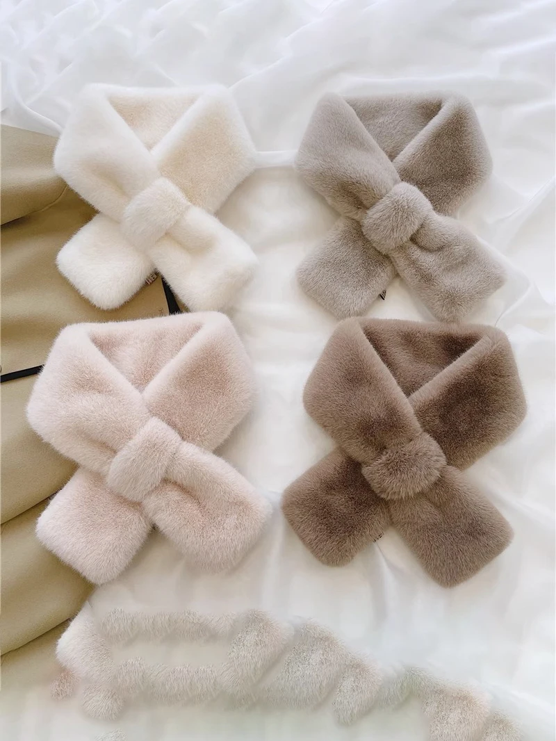 Winter-Damen-Schal aus Kunstkaninchenfell, weicher Plüsch, einfarbig, Halskragenwärmer für Erwachsene und Kinder – Detail 11