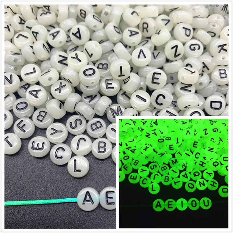 Acrylic Spacer Beads 100pcs 7mm Luminous 26 Letter Beads Oval Shape Acrylic Spacer Beads Jewelry Making DIY Charms Bracelet Necklace Accessories