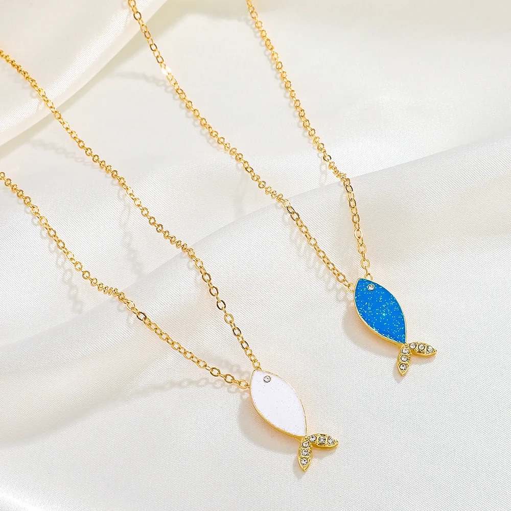 Women Necklace Ocean Tropical Fish Necklace Women Fashion Designer Rhinestone Fish Tail Collar Chain Animal Neck Chain Jewelry Accessories