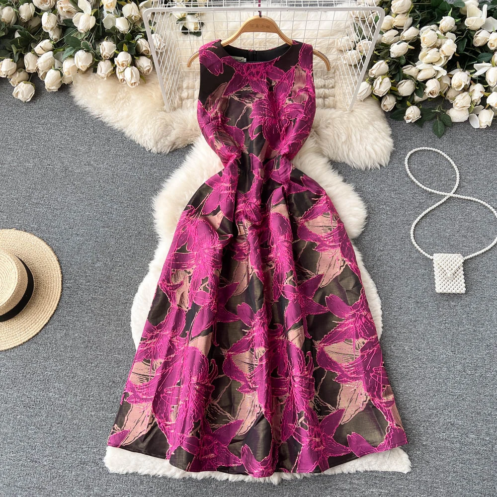 

Elegant Floral Print Sexy Sleeveless Dress Fairycore A-line Summer Vacation Vestidos Slim Sweet Women Evening Party Sundress