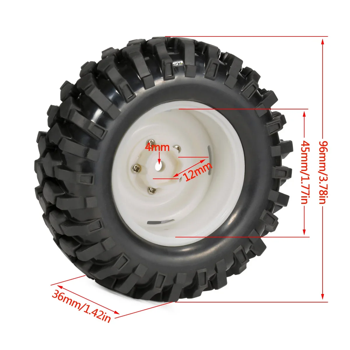 4 Pcs 96mm Rubber Tire and Wheel Rims for 1/10 RC Car