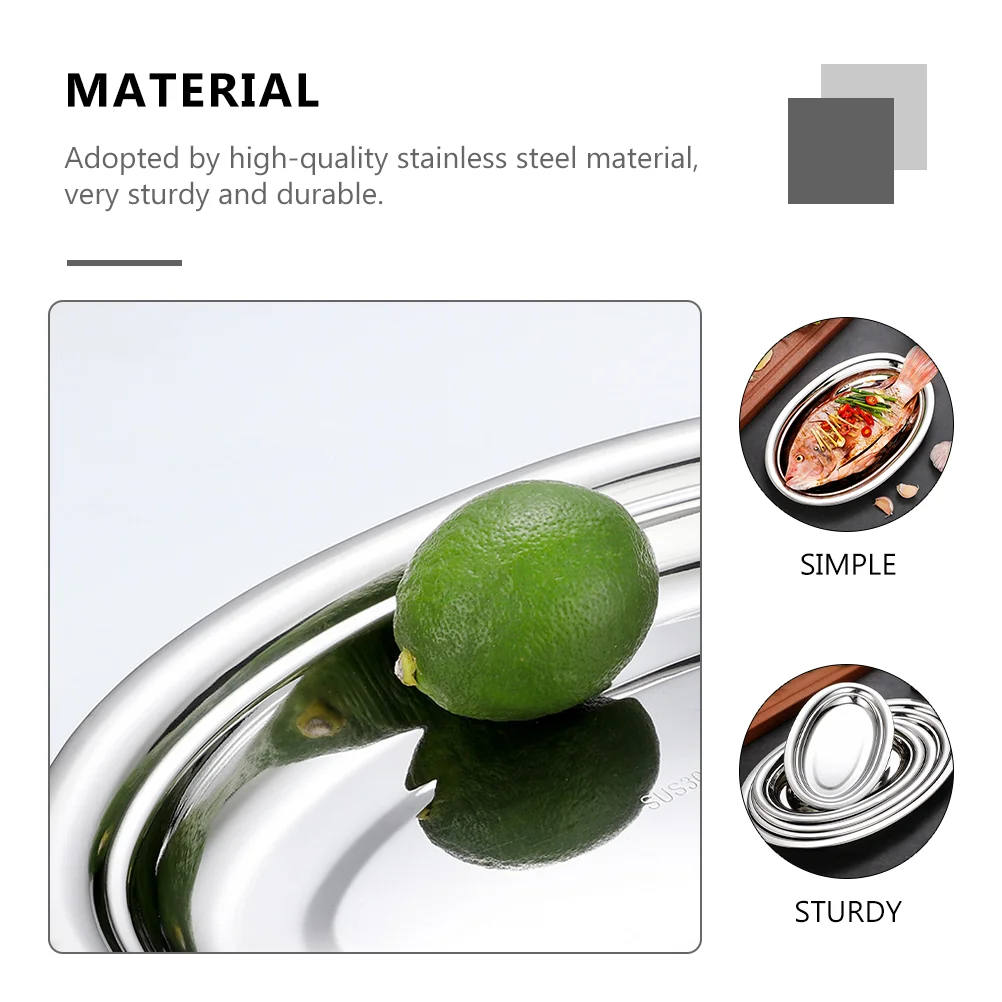 

1pc Stainless Steel Oval Plate Steaming Fish Plate Snack Desserts Service Tray