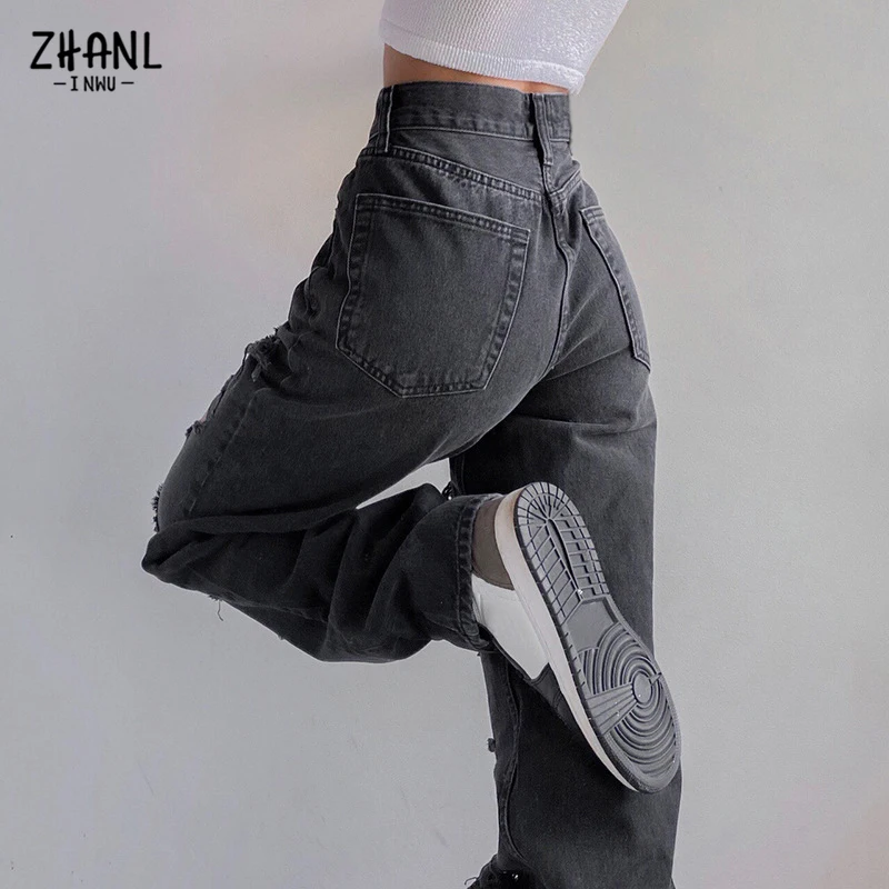 Jeans Baggy Donna A Vita Alta - Gamba Larga Patchwork Y2K Nero - Moda Streetwear E-Girl - 2