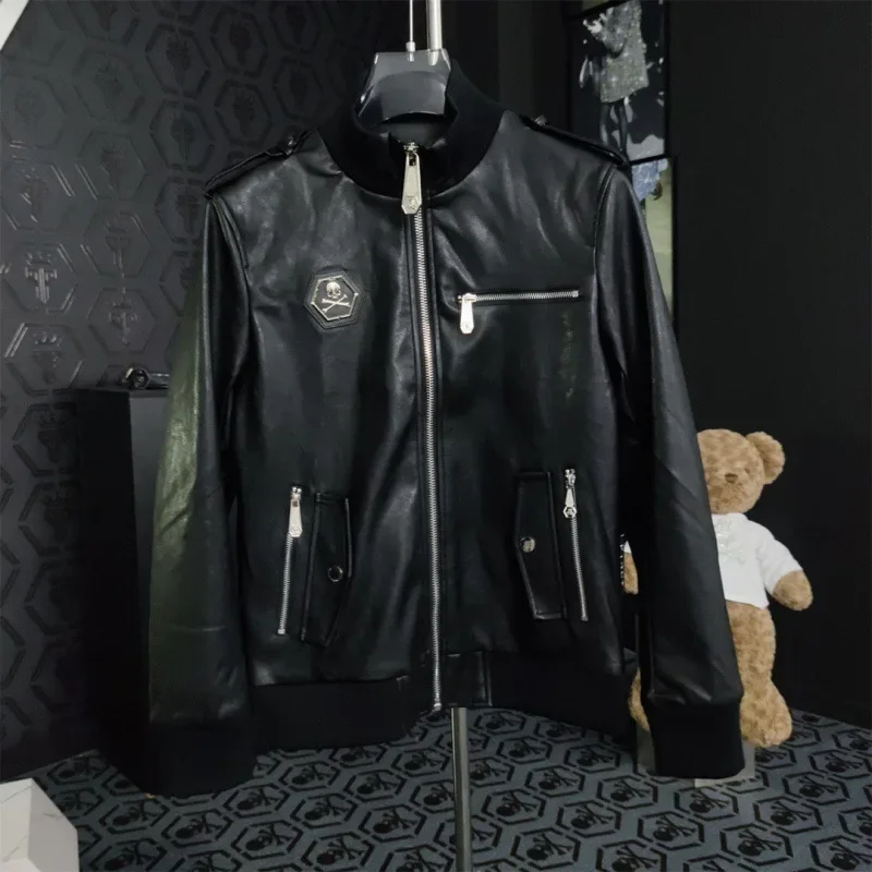 

Black Metal Letter Skull PU Leather Jacket Men High Street Style Streetwear Mens Jackets and Coats Chaqueta Мотоциклетная Куртка