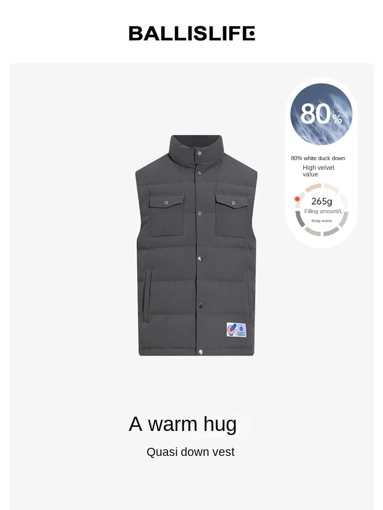 

RIGORER Down Vest Basketball Duck Down Warm Windproof Jacket Stand Collar Vest Jacket Comfortable Down Jacket Warm Jacket Coat