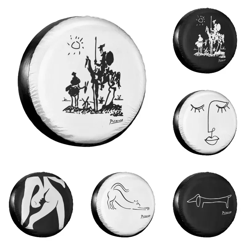 

Pablo Picasso Spare Tire Cover Case Bag Pouch Dust-Proof Don Quixote Wheel Covers for Jeep Hummer 14" 15" 16" 17" Inch