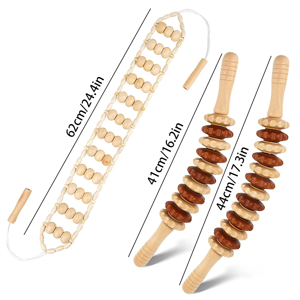 1/2Pcs Wooden Massage Roller Stick Portable Wood Back Roller Rope - Neck Leg Waist Back Pain Relief Deep Tissue Muscle Massager