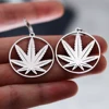 QIAMNI Stainless Steel Round Pot Leaf Hoop Earrings for Women Weed Jewelry Fashion Palm Leaves Drop Statement Piercing Ear 2