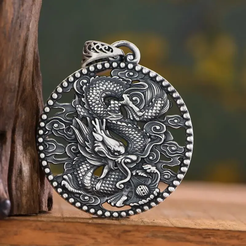 

Ожерелье из настоящего серебра 999 пробы с подвеской в виде дракона