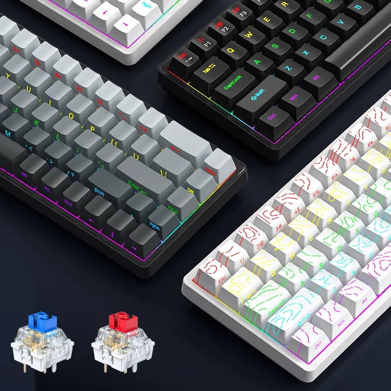 Enhanced Wired RGB Mechanical Keyboard with Hot-Swappable ABS Keycaps, 68 Keys