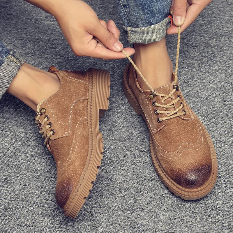 

Winterr All-match Nice Tooling Men's Boots Fashion British Style Brock Retro Big Head Leather Shoes Trend Low-top Men's Shoes