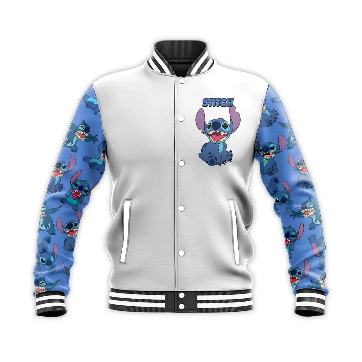 

Spring and Autumn New Baseball Jacket Disney Stitch Casual Fashion Anime Print Y2K Uniform Street Men's and Women's Clothing Top