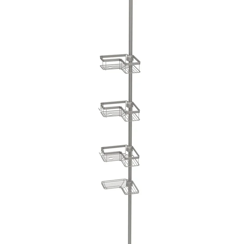 

Better Homes & Gardens Adjustable Tension Steel Shower Pole Caddy, 4 Shelves, Satin Nickel