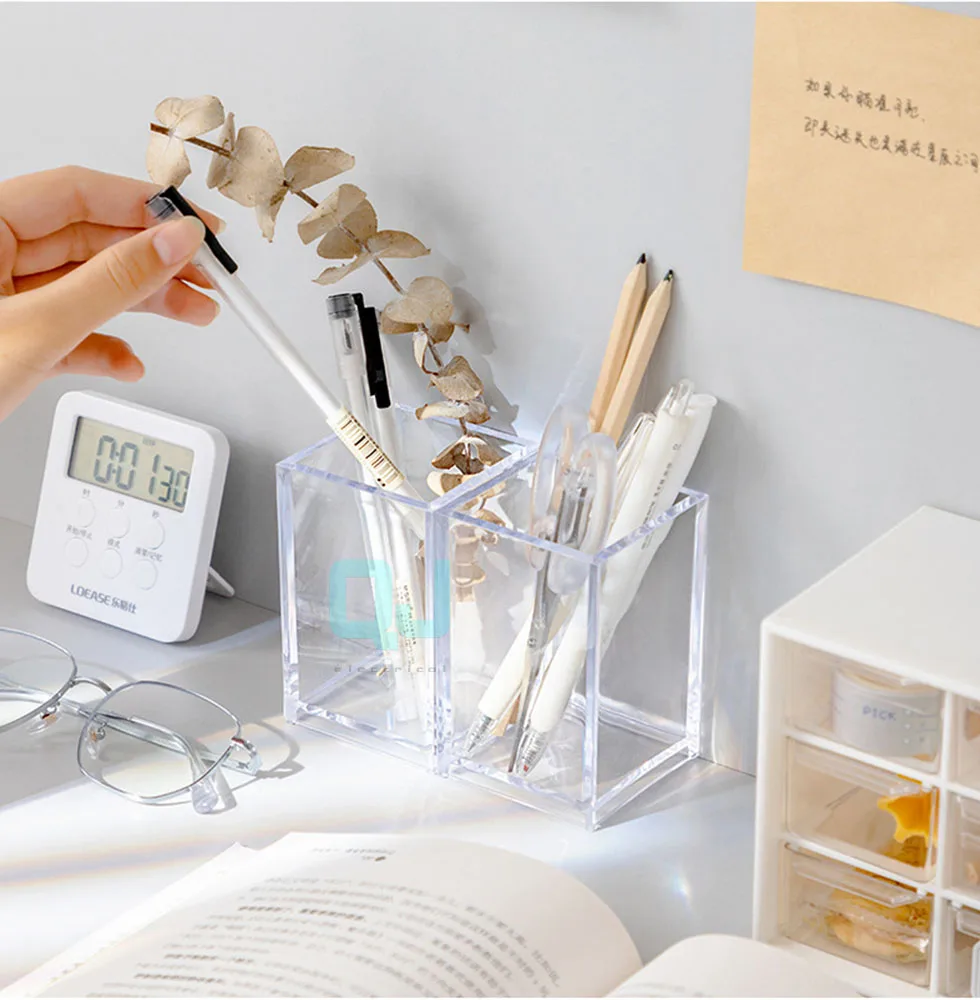 Pen holder acrylic transparent female student stationery office dormitory desktop debris sorting study