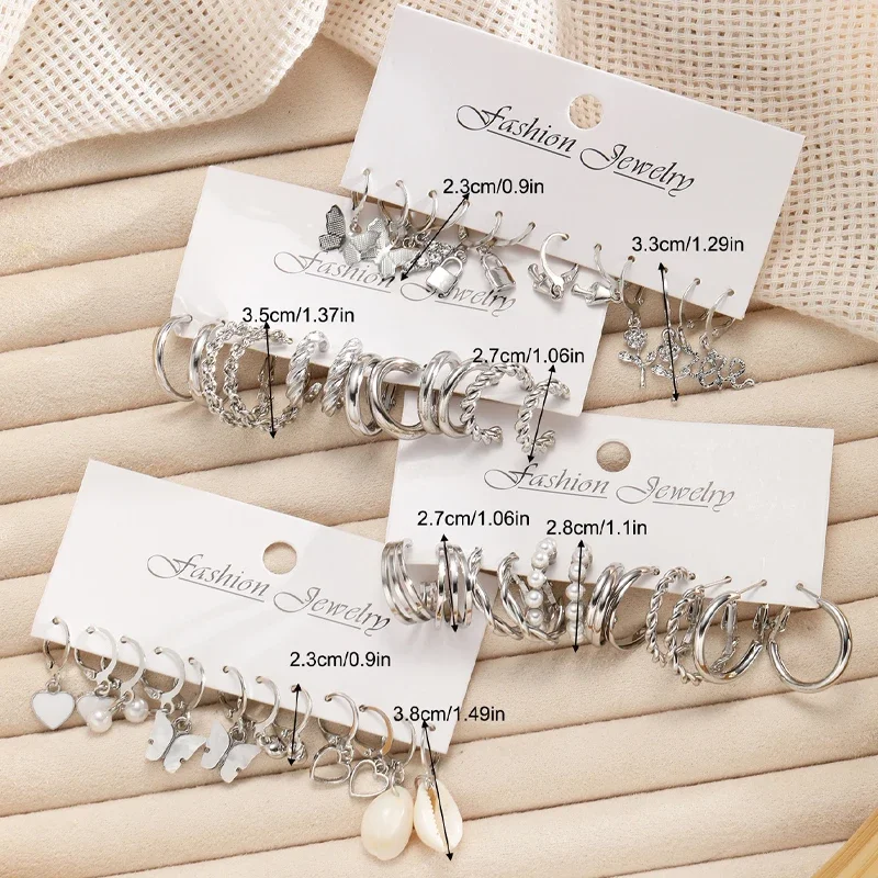 Fashion Pearl Decor Twist Design Earrings Set For Women Vintage Geometric Snake Heart Butterfly Drop Earrings Daily Wear Jewelry