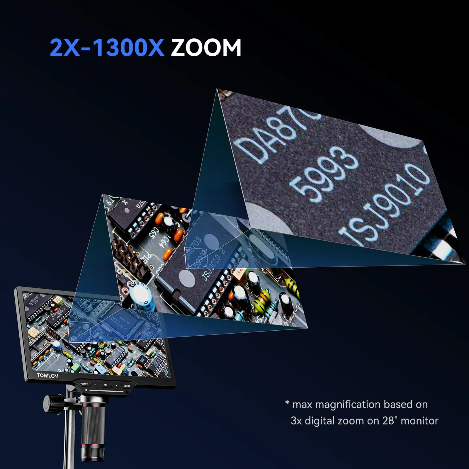 TOMLOV HDMI 디지털 현미경, 멀티미터 포함, 10.1 인치 납땜 USB 현미경, 전자 PCB 검사 수리용, DM202M