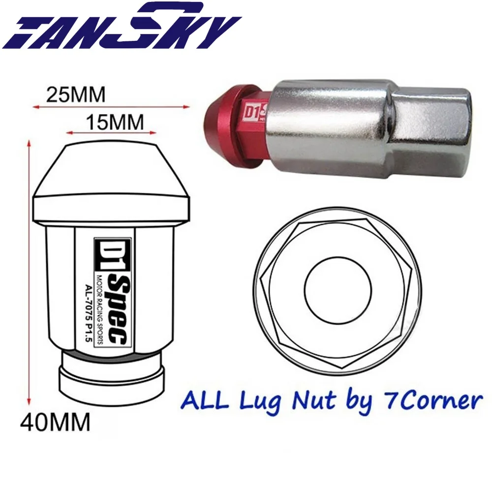TANSKY-D1 Spec Auto Wheel Lug Nuts Lock M12xP1.5/M12xP1.25 20pcs With One Lock For Honda Toyota Lexus Mitsubishi TK-NU670