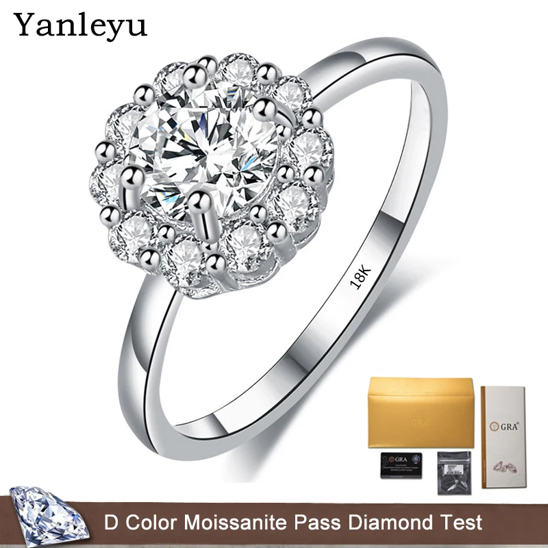 

Yanleyu Luxury 18K White Gold Wedding Band Jewelry 1.0CT GRA Certified D Color Moissanite Diamond Engagement Rings for Women