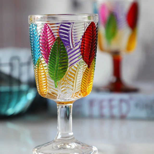 Vintage Color Wine Glasses, Vintage Glass Cup Glasses