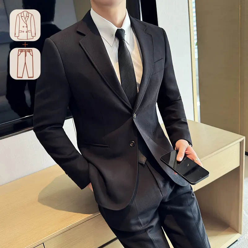Thickened High-quality Pure Color Business Casual Men's Linen Blend Pinstripe Suit for Autumn and Winter.Wedding Dress M-4XL