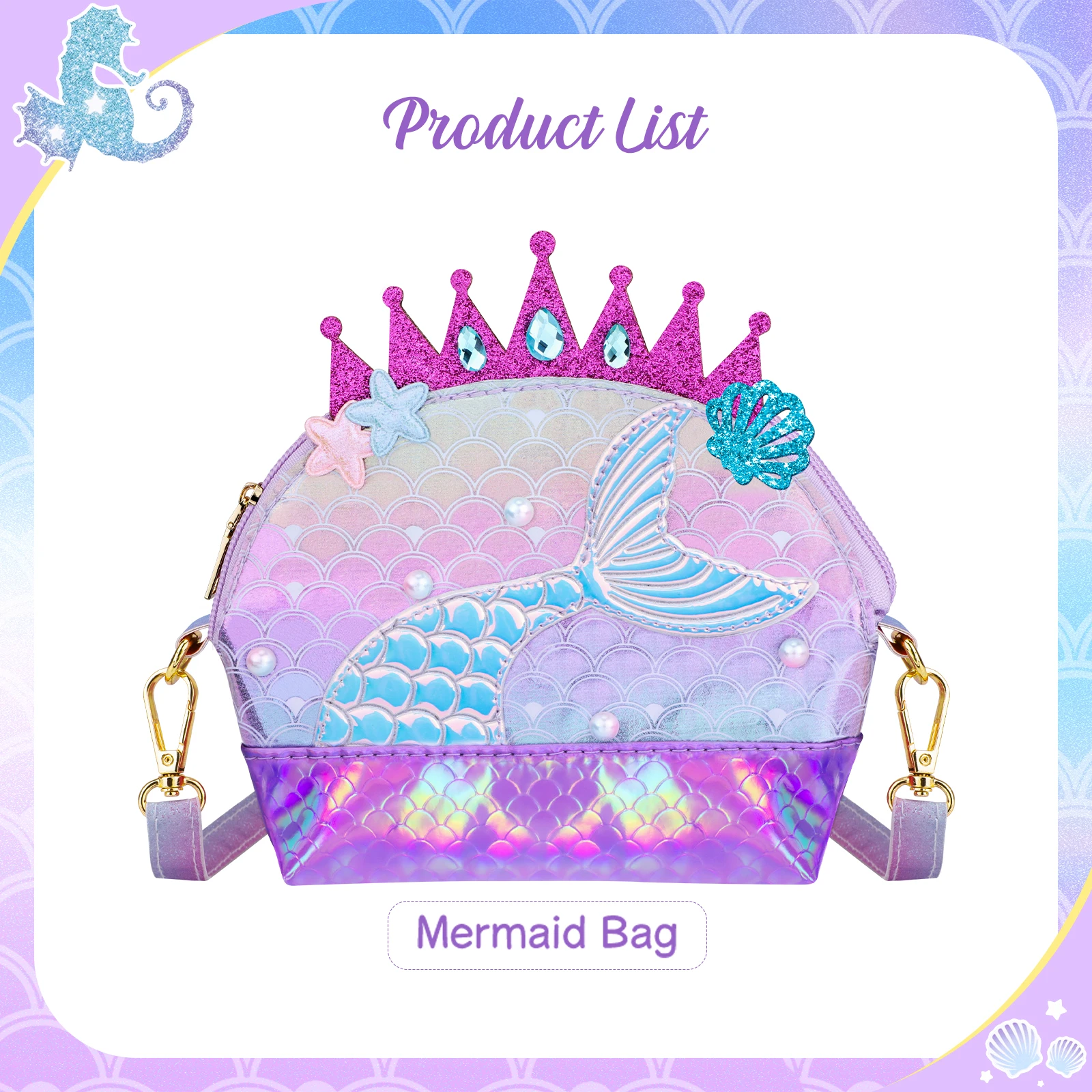 

Girls Crossbody Bag For Kids Mermaid Purse Cute Small Storage Bag Coin Wallet Portable Zipper Small Backpack For Birthday Gifts
