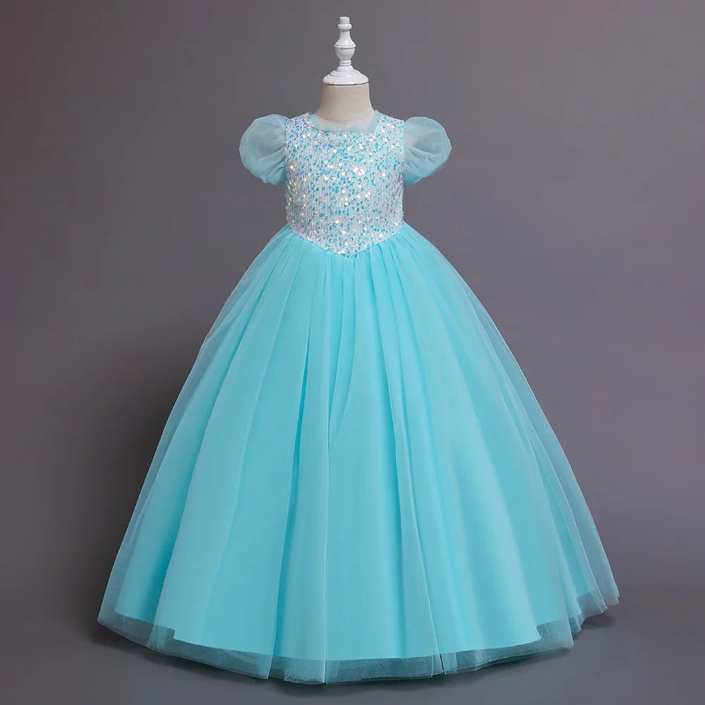 thumbnail image 1 of Girls Dress Color Mesh Dress Long Sequin Children's Skirt Girls Piano Host Costumes#323, 1 of 4
