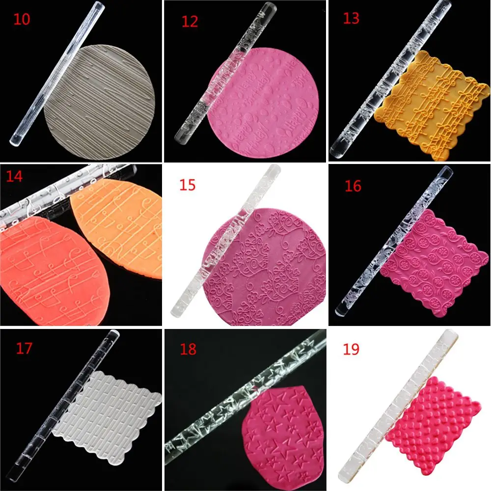 21 Styles New Fondant Cake Impression Acrylic Embossing Pastry Roller Baking Tools Rolling Pin