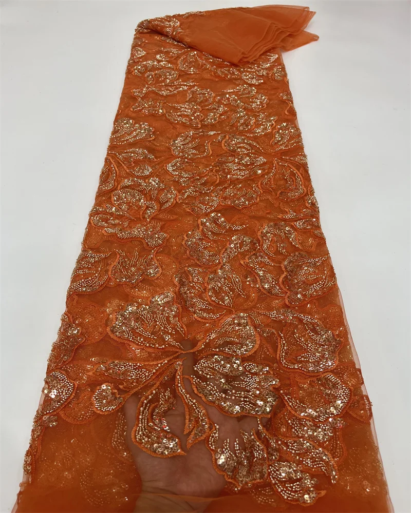 

African Beaded Groom Lace Fabric 2023 High Quality Lace Material Nigerian French Sequins Lace Fabric For Wedding Dress Sewing