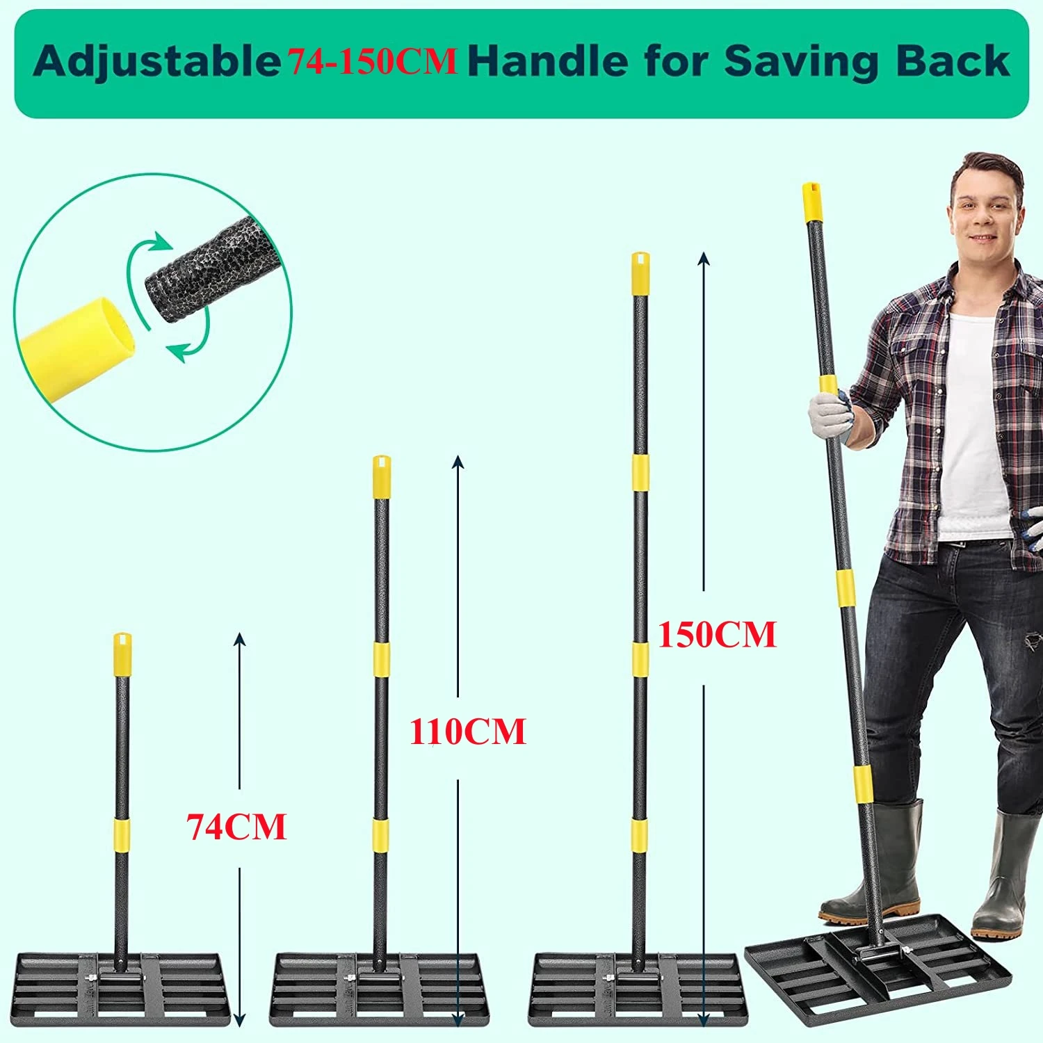 Adjustable Handle Lawn Leveling Rake 74cm-150cm