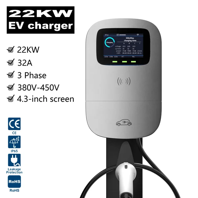 JIGU-Câble de Chargement Électrique pour Voiture, Station de Recharge pour Véhicule, Boîtier Mural de Type 2, 32A, 380V, 22kW 1