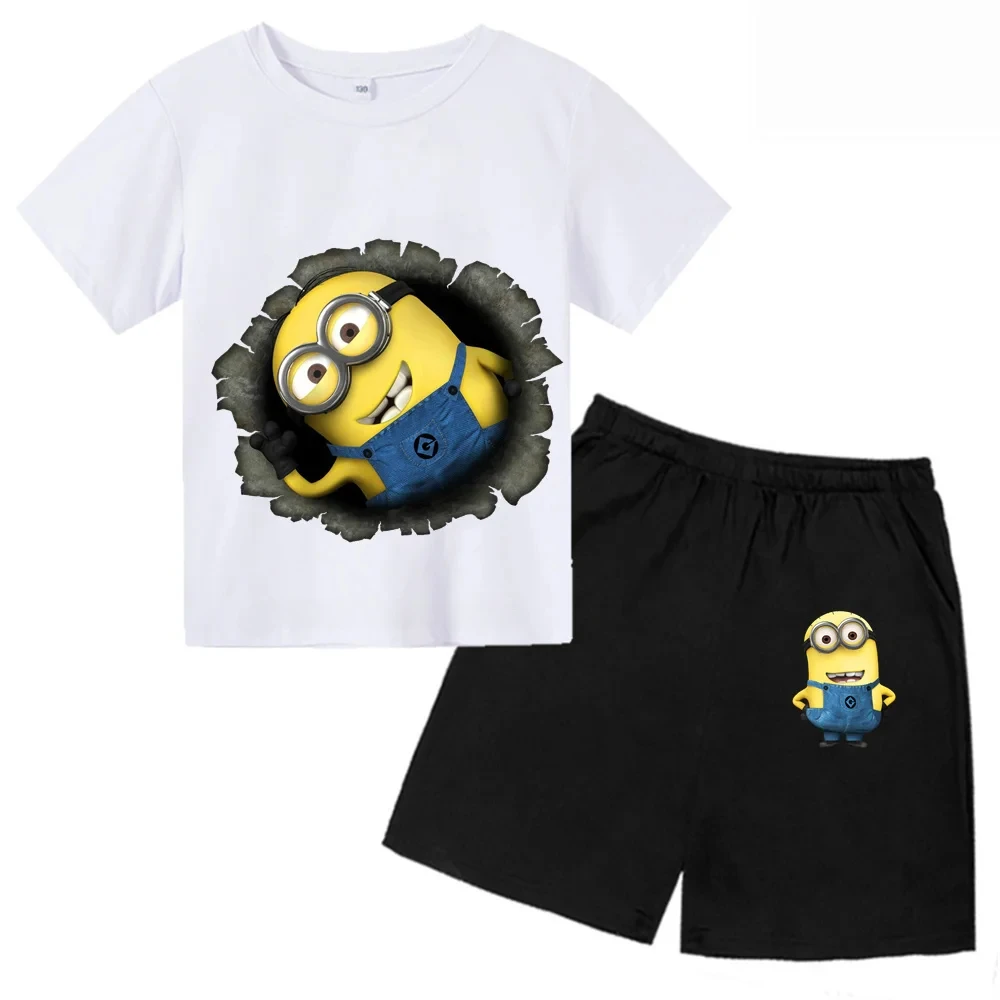 thumbnail image 1 of Conjunto de camiseta y pantalones cortos para niños y niñas, nuevos Minions, Mi villano favorito, bonitos personajes amarillos, conjunto informal y elegante para bebé, ropa para niño, 1 of 4