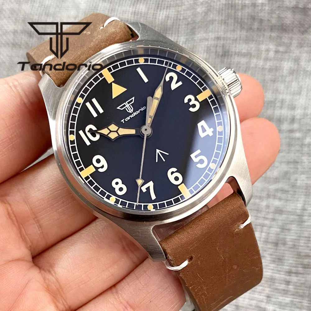 Tandorio Fashion 39Mm Pilot Orologio Automatico Subacqueo Da Uomo 20Bar Nh35A Pt5000 Movimento Vetro Zaffiro Vite Luminosa Corona In Pelle