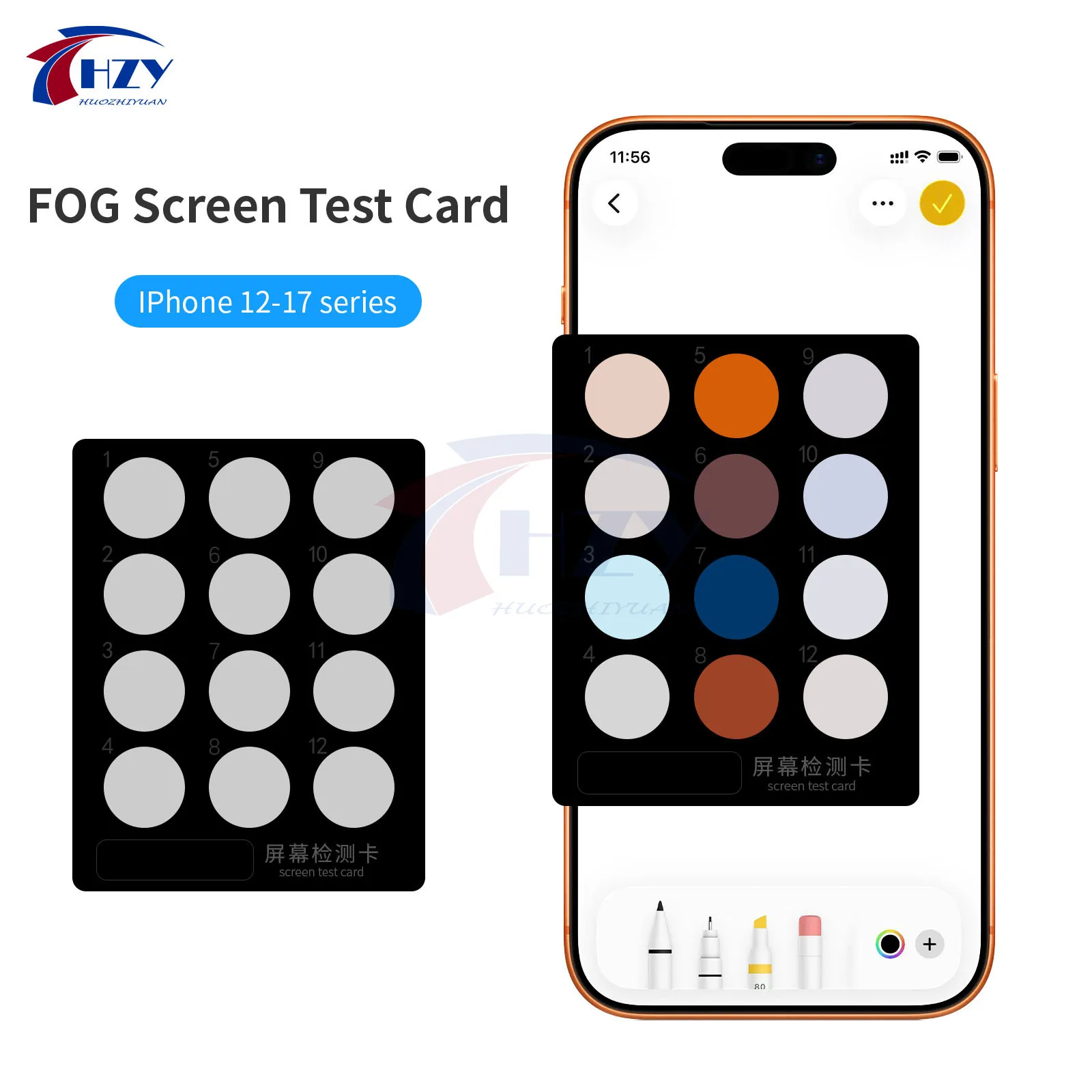 HZY FOG 터치스톤 스크린 테스트 카드 iPhone 12-17 시리즈 스크린 검사 수리 도구 (분해 불필요)