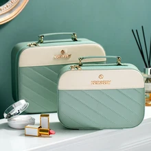 

Portable Cosmetic Bag Women Solid Large Capacity Travel Makeup Bags with Mirror Ins Fashion Business Beauty Storage Box Female