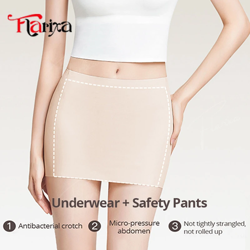 Flarixa Double Layer Safety Panties Ice Silk Anti Chafing Boxers Under Dress Modesty Shorts Underwear for Women Boyshorts