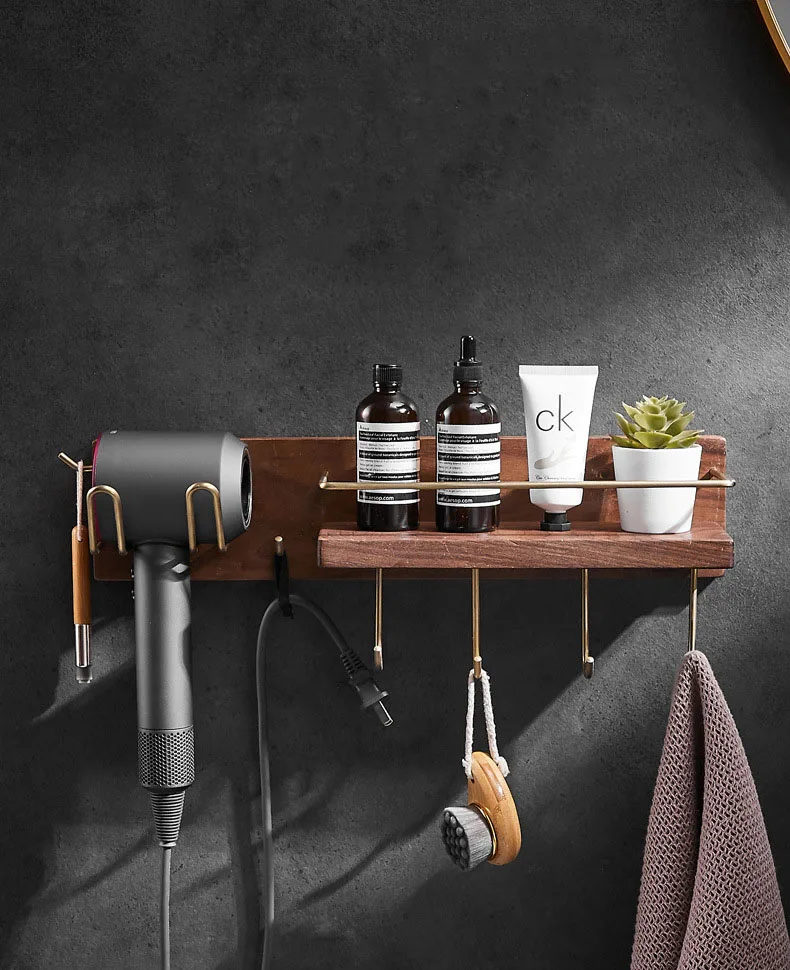 Wooden Hair Dryer Holder Bathroom Toilet Multifunctional Storage Rack