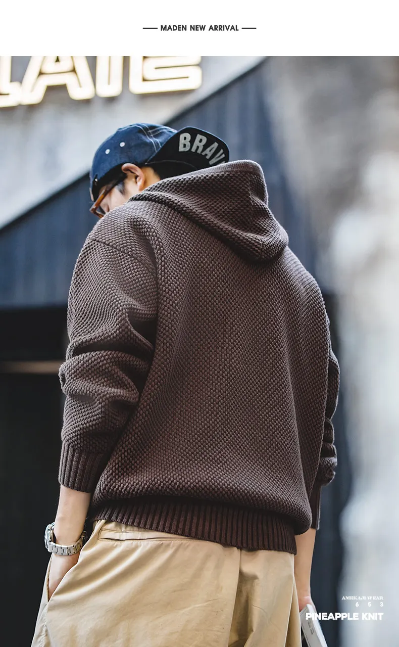 Maden Casual Knit Sweater Half-zip Basics Hoodies for Men Autumn Winter Fashion Brand Pullovers Warm Hooded Sweatshirt Tops