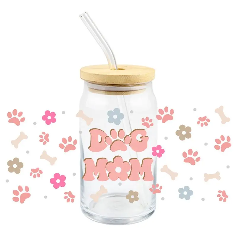 Dog Mom UV DTF Wrap Transfer Stickers Cartoon Cute Design DTF Wrap For Glasses Cups Bottles Decal Easy To Use