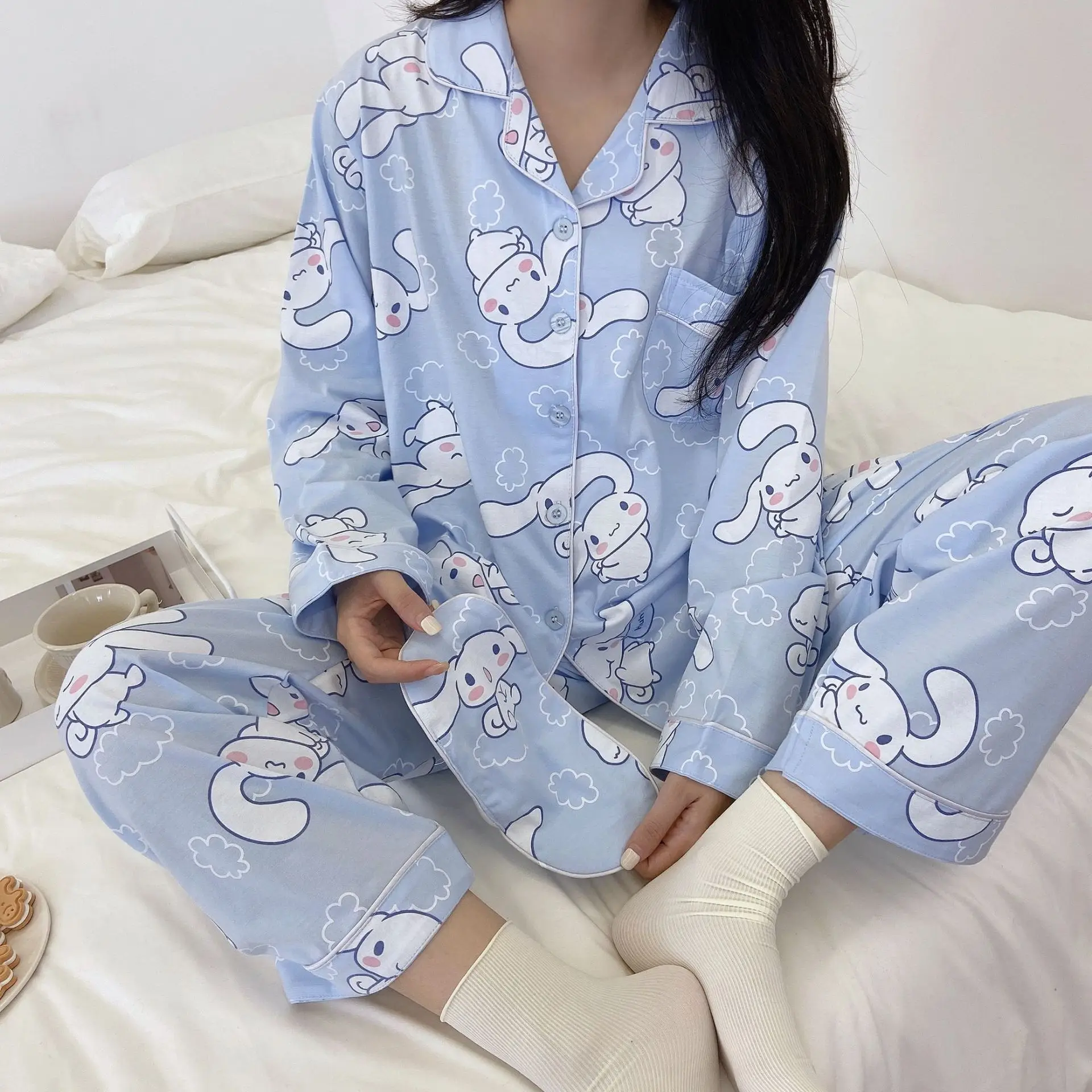 

Sanrio Cinnamoroll Pajamas Kawaii Women Spring Autumn Lovely Long Sleeved Girls Home Wear Two Piece Set Birthday Present